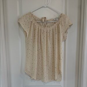 DONATING SOON! Polka Dot Pleated Cream Short Sleeve Blouse
